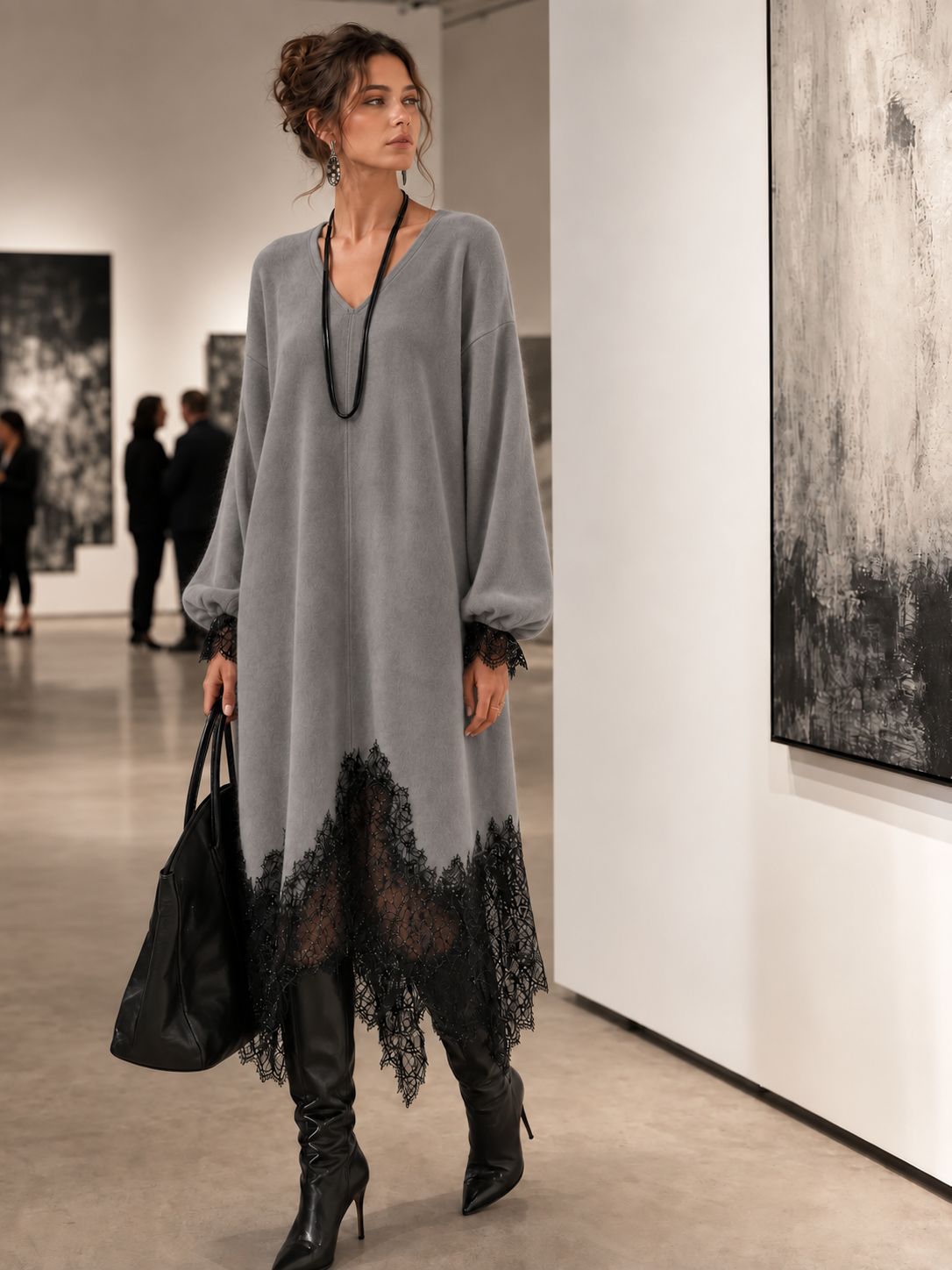Robe longue Inès effet suédine col V