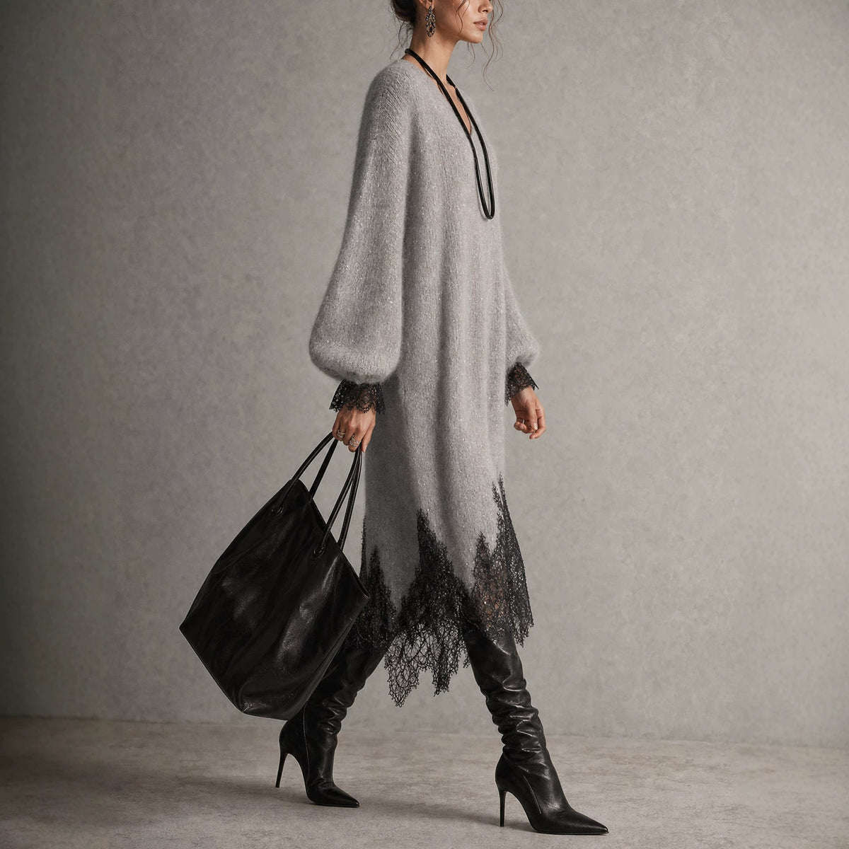 Robe en maille Margaux à empiècements dentelle
