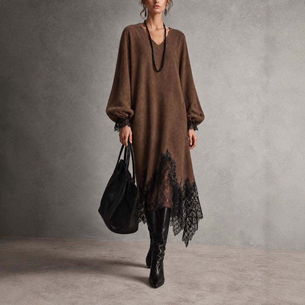 Robe longue Inès effet suédine col V