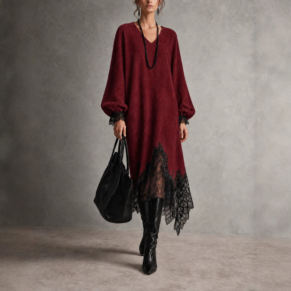 Robe longue Inès effet suédine col V