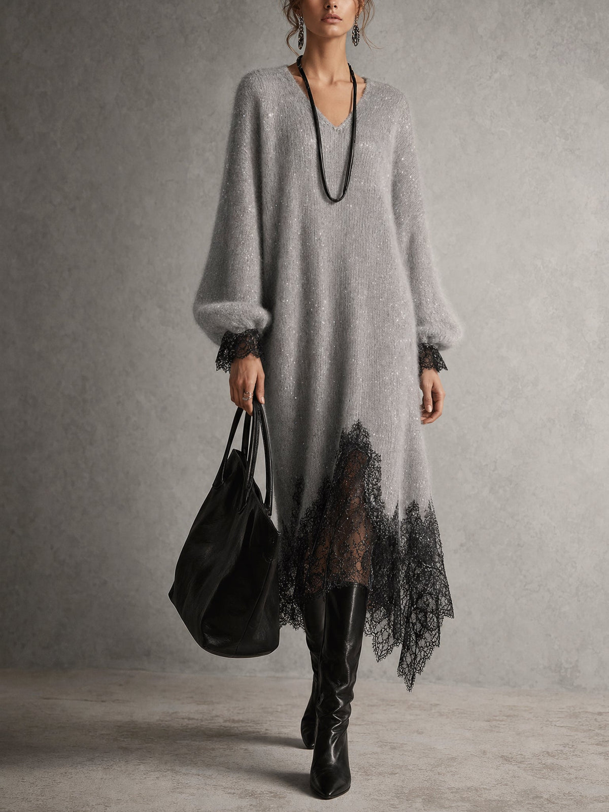 Robe en maille Margaux à empiècements dentelle
