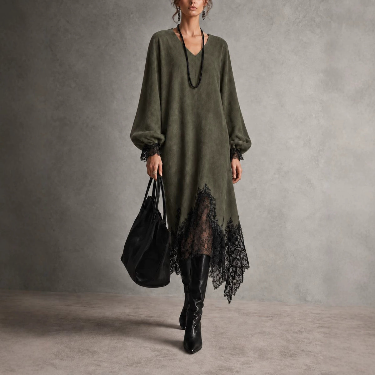 Robe longue Inès effet suédine col V