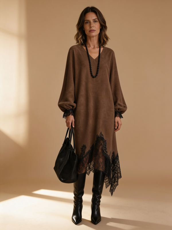 Robe longue Inès effet suédine col V